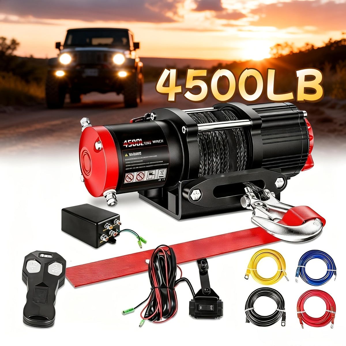 Electric Winch 3500Lb/4500Lb/12000Lb/13500Lb - Electric Truck Winch 12V with Red Synthetic Rope - Fairlead Wired Handle & Infrared Remote - Winch for Jeeps Road SUV Boat Towing Trailer 4WD 4X4 ATV UTV - ATV Winch Kit