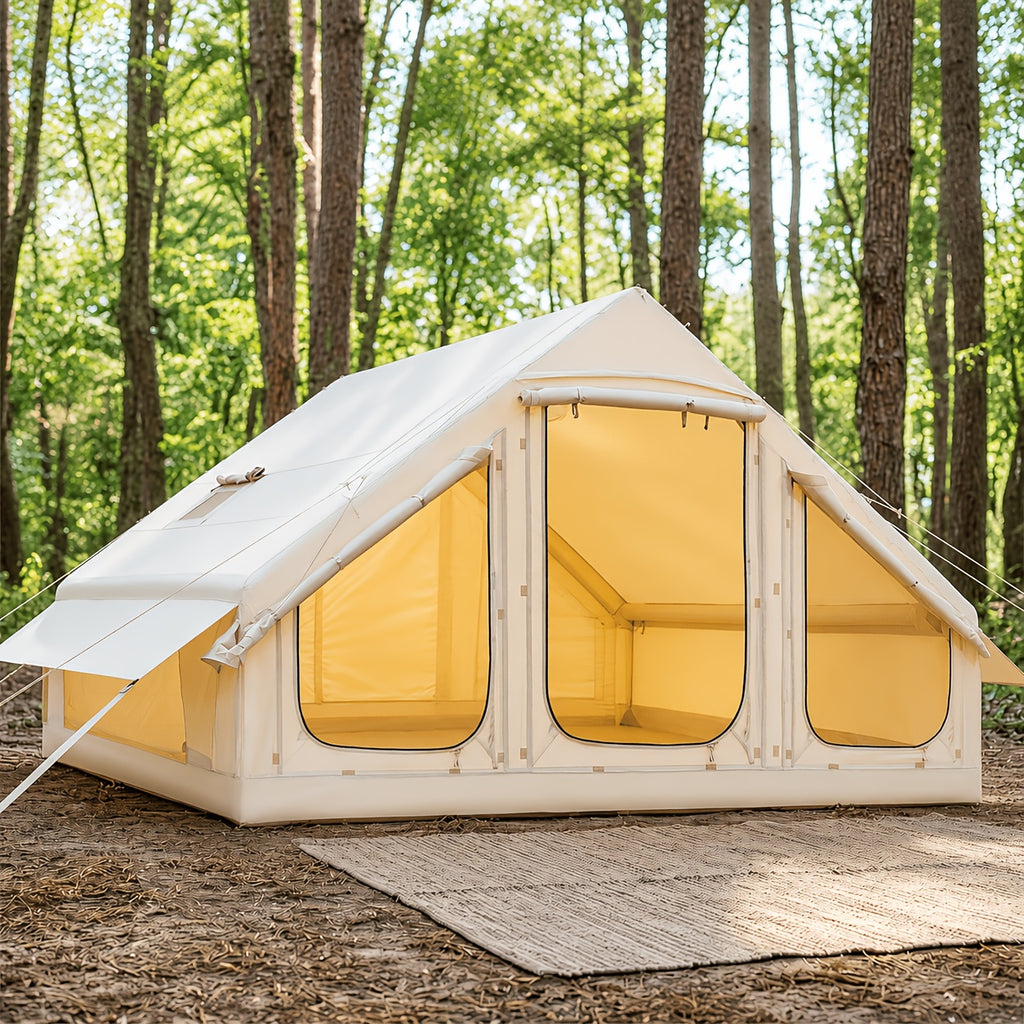 LILYPELLE Inflatable Camping Tent for 4-6 People, Easy Setup Oxford Cloth Air Tent with Stove Jack And Hand Pump, Spacious Glamping Tent House for Adults