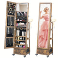 Mirror with Storage Jewelry Cabinet Standing Lockable Jewelry Organizer with Full-Length Mirror Storage Shelves Interior LED Mirror Jewelry Armoire with Wheels Hair Dryer Holder Christmas Gift, Jewelry Armoires