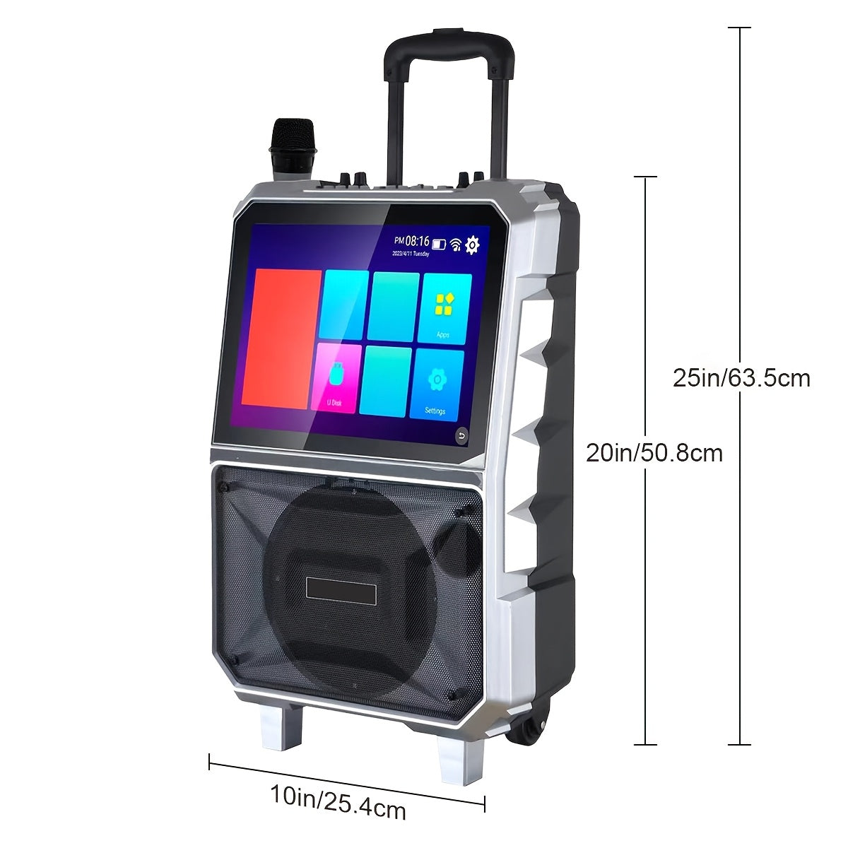 [Portable Party Speaker] Black/Silvery 3000W Karaoke Machine, 8'' Woofer Large Wireless Karaoke Speaker, Portable Party Speaker With Wireless Mics & Bass/Treble/Echo Adjustment, TWS/USB/TF/SD/FM/DJ, 5400Mah Large Capacity Battery