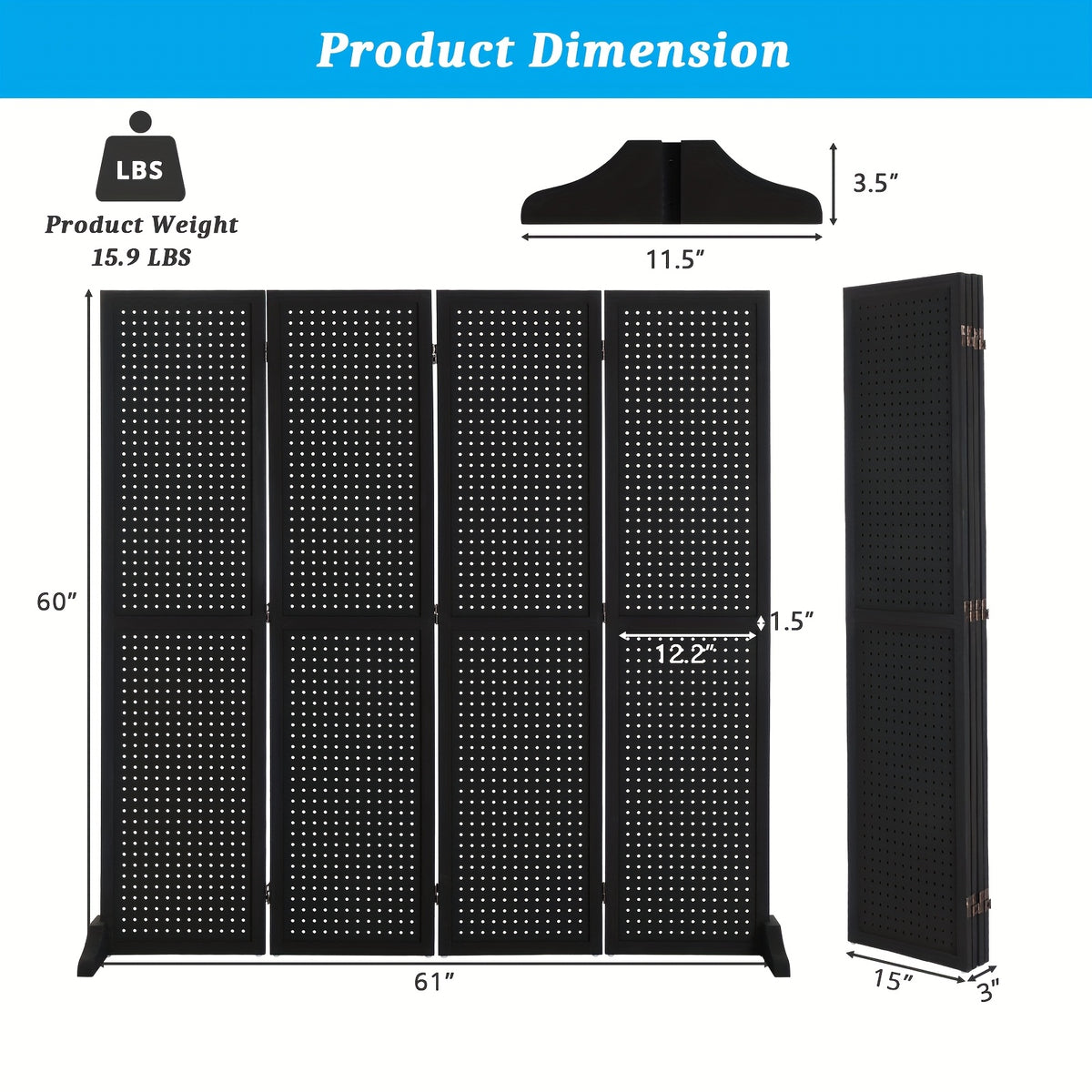 Heavy-Duty Freestaggng Pegboard Room Divider - Folding Privacy Screen Partition with Sturdy Feet, Natural Wood Finish - for Home, Office, Retail Displays, Events - Space-Saving Organizer & Decorative Partition Panel, Event Partition, Versatile Display Boa