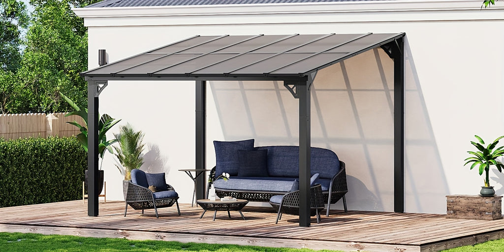 Outdoor Gazebo & Pergola Set - Hard Top Lean-to Wall Mounted Aluminum Alloy Awning With Canopy Roof, Outdoor All-Weather Cover For Patio, Backyard, Deck, Shade & Rain Protection(Multi-size Selection)