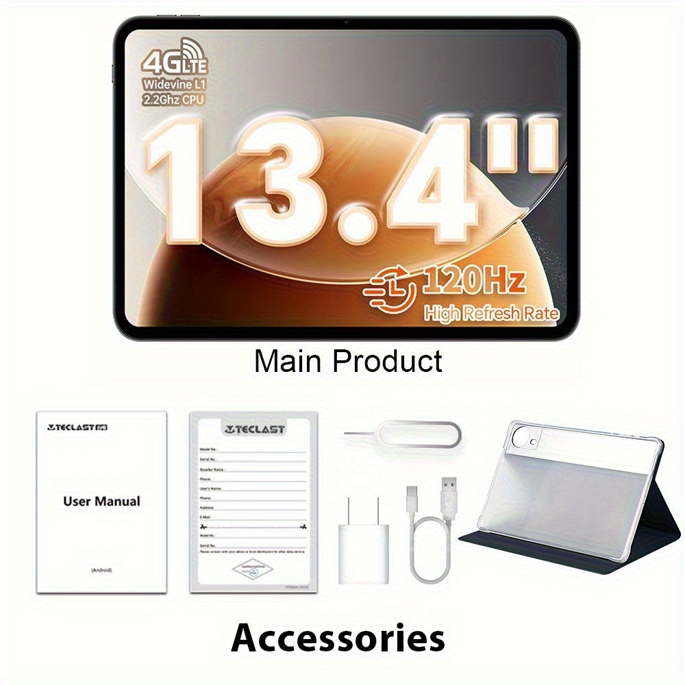 TECLAST T65 2026 Tablet, Android 16, with 20GB (6+14) RAM and 128GB ROM (expandable up to 4TB Via TF Card), 13.4" TDDI FHD 120Hz Gaming Display (1920×1200), Unisoc T7280 Octa-Core 2.2GHz, Dual SIM 5G WiFi + 4G LTE, 8000mAh Battery, Type-C