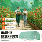 VEVOR Walk-in Tunnel Greenhouse 19.36x9.68x7.4/27.38x9.5x7.38ft Galvanized Frame PE Cover Green (No Door)