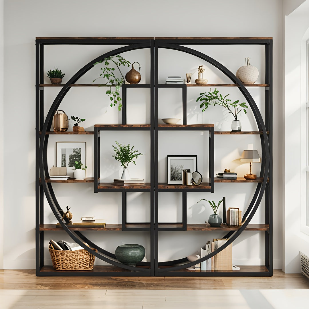 70.8" Rustic Brown Wooden Bookshelf - Industrial 5-Tier Open Shelf Bookcase, 8-Shelf Tall Etagere for Home Office & Living Room, Heavy Duty Display Shelf for Books & Decor