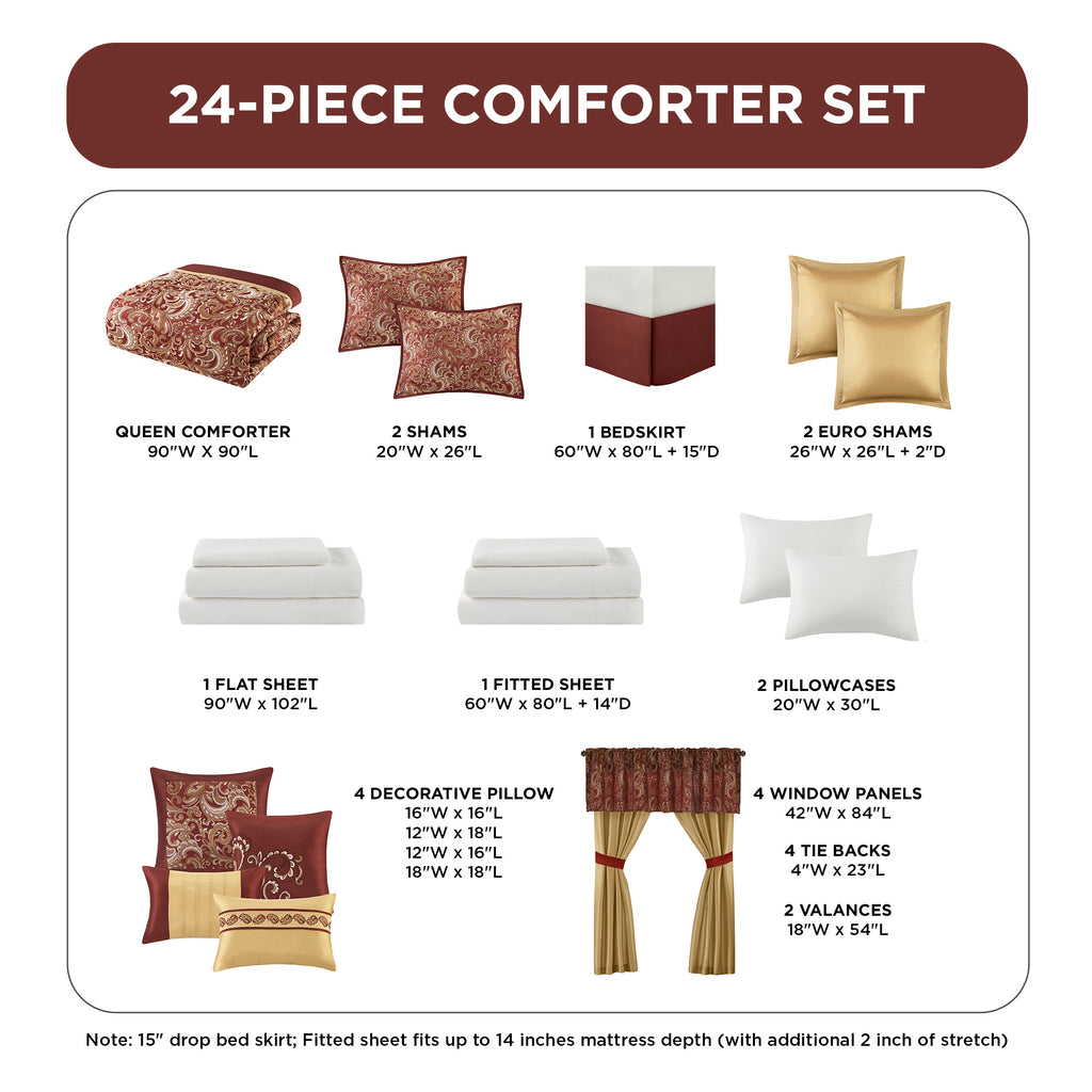 24-Piece Jacquard Paisley Comforter Set, Luxury Bedding Set, Room in a Bag, Bed in a Bag, Queen, King, CalKing, Sheet, Panels