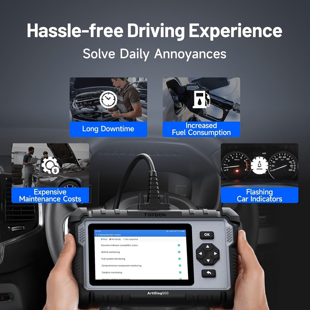 TOPDON Artidiag500 with TPMS Relear OBD2 Scanner - Full 4-System (Engine/Abs/Srs/Transmission) Diagnostics with 6 Reset Services (Oil, TPMS, BMS, EPB, SAS, Throttle) - CAN FD Support - 1000+ Vehicle - Autovin - Real-Time Live Data & Auto Shops AD500