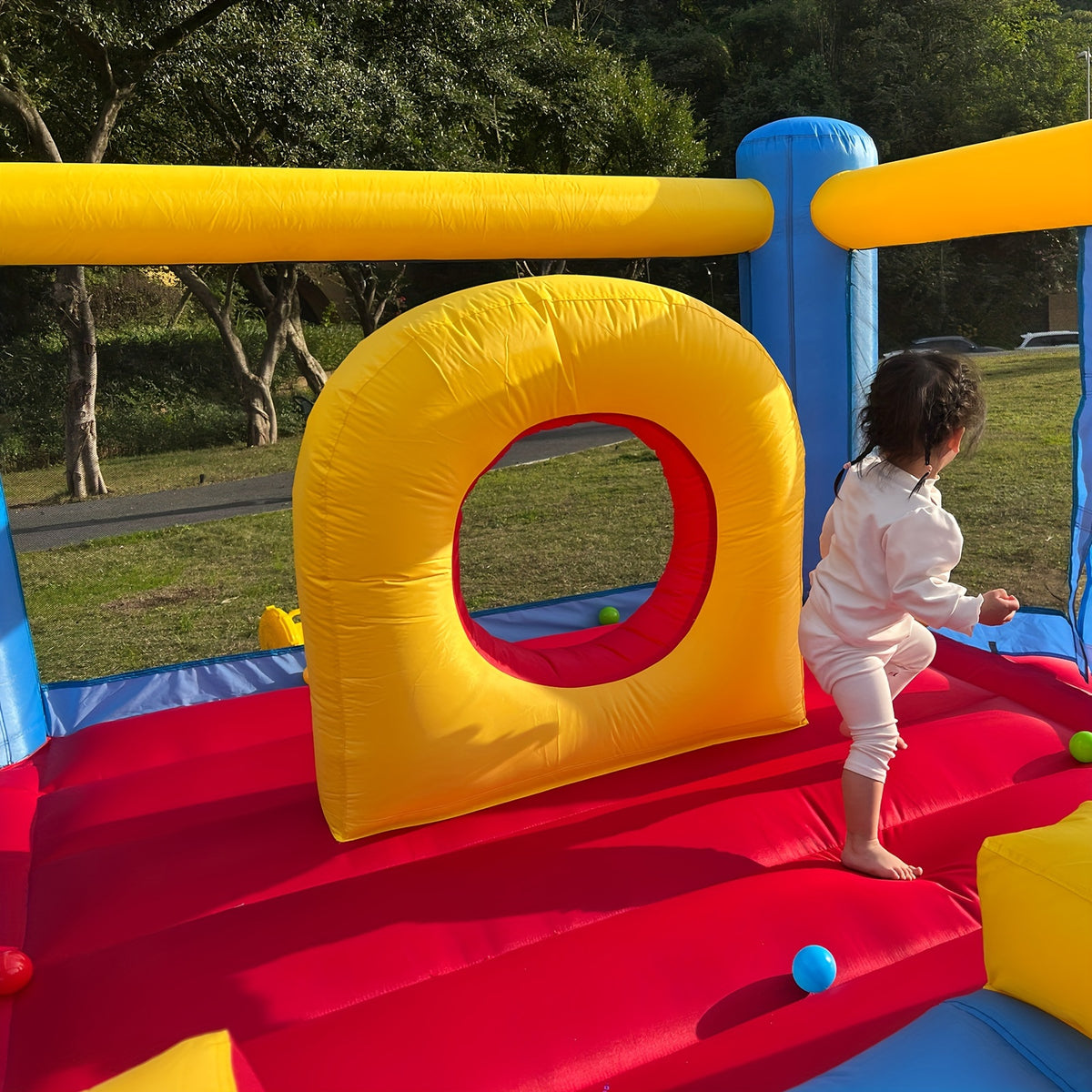 Inflatable Bounce House for Kids 3-10 with Blower, 12 X 9FT Big Blow Up Bouncer with Double Slide & Obstacle Course And Large Bounce Area, Indoor Outdoor Jump 'N Slide for Backyard Birthday Party Gift