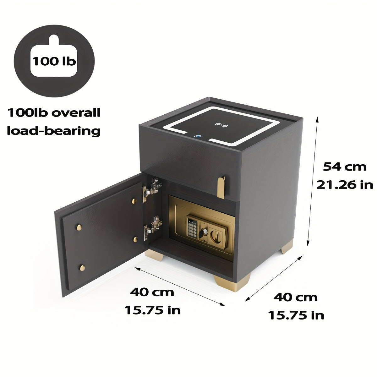 Modern 4 in 1 Wireless Charging Bedside Cabinet with Large Capacity, LED Three-Color Changing Light, Office Storage Cabinet with Drawers Combination Lock, Bedside Cabinet, Bedside Table, Sofa Side Table, Space-Saving, No Assembly Required