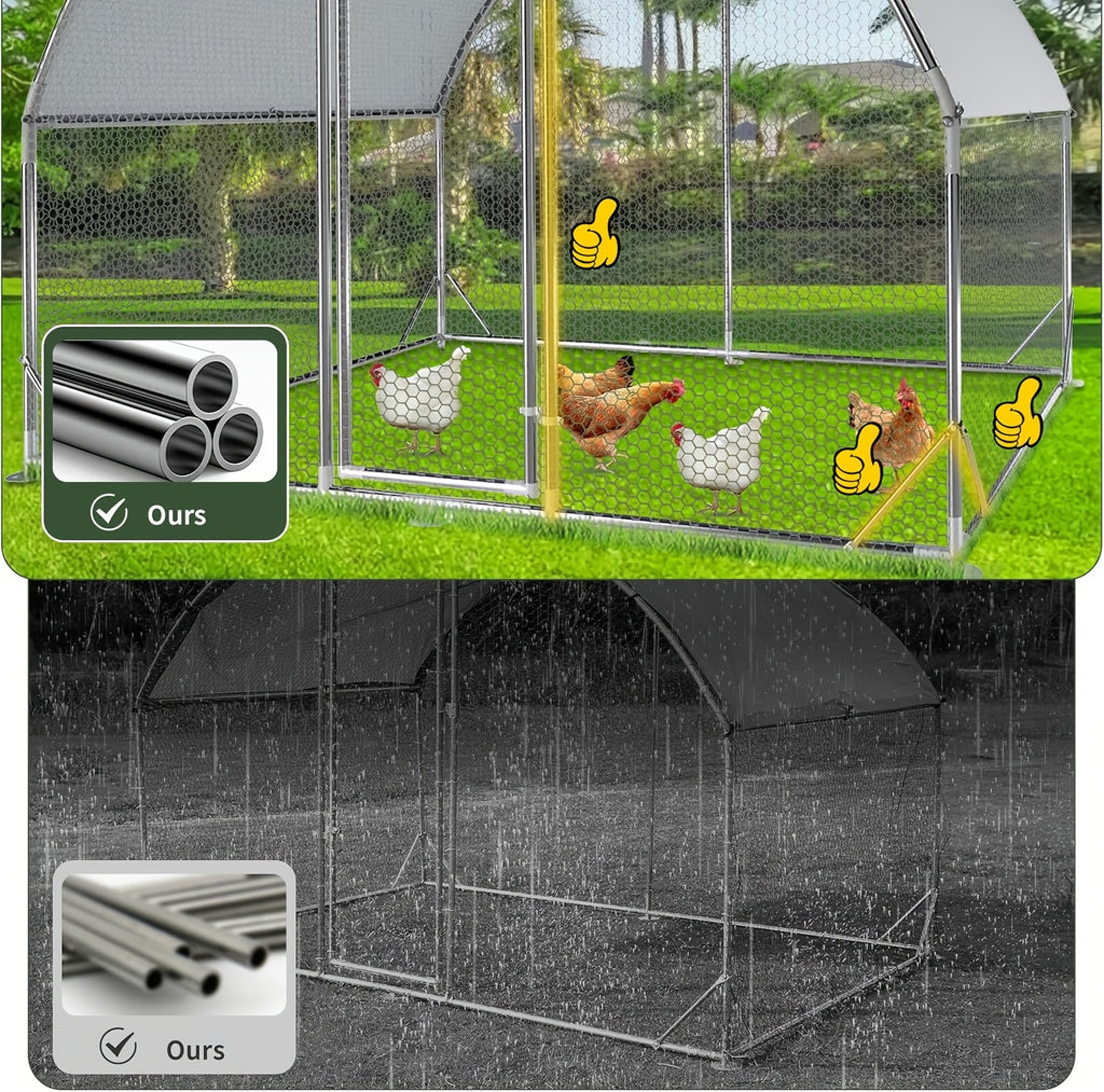 [Chicken Coop with Run] Large Chicken Coop with Run Walk-In Poultry Cage Chicken Runs House Pen Cage Dome Roofed Chicken Coops with Cover for Outdoor Backyard Farm Use, Raising Small Animals, Dome Roof