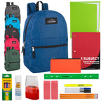 24 Pack of 17”L Classic Traditional Color Backpacks with 20 Piece Stationary Kits Containing 1 Notebook, 1 Folder, 3 Pencils, 3 Pens, 1 Pencil Sharpener, 2 Erasers & More!