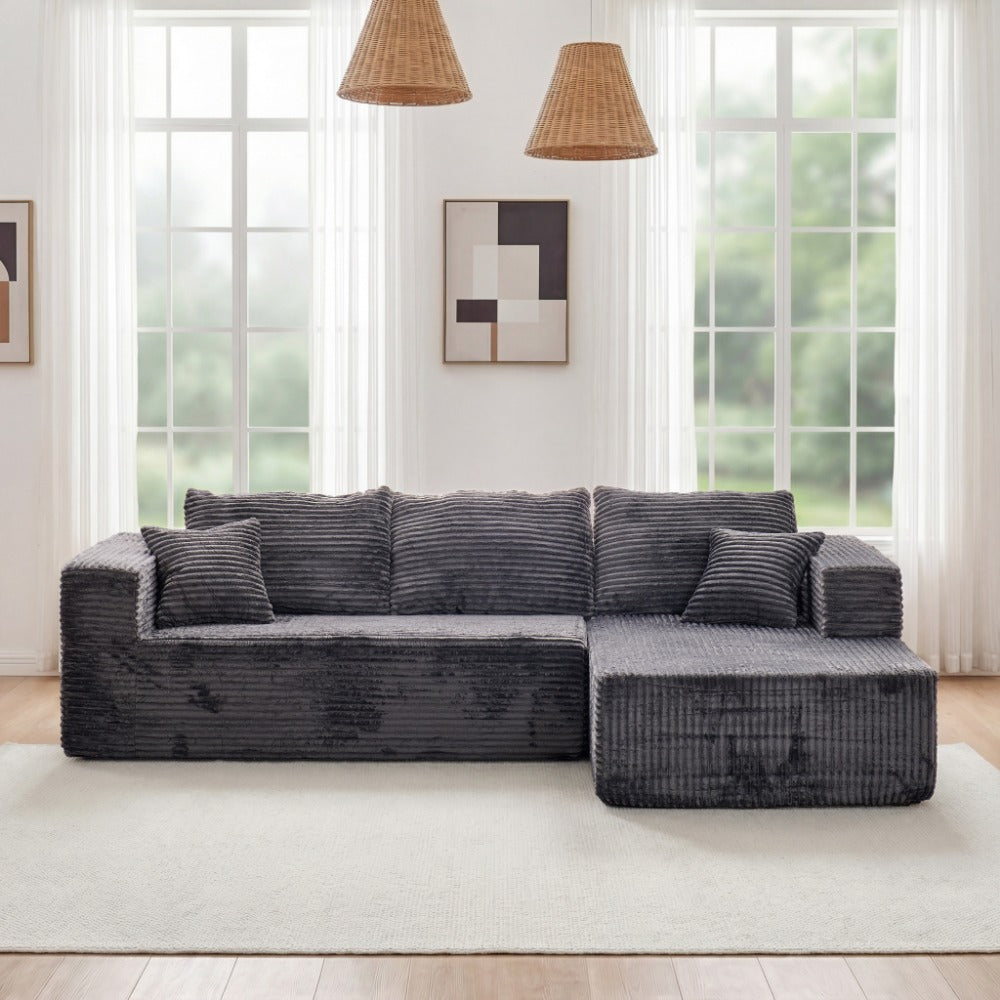 Modular Combination Sofa, Comfortable and Fluffy, L-shaped, Dark Black Color, Suitable for the Living Room, Deep Seat Design, Memory Foam, Boneless Velvet Fabric