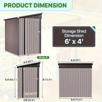 6' X 4' Metal Lean-to Storage Shed, Outdoor Side Storage Cabinet for Patio, Garden, And Lawn (Brown)