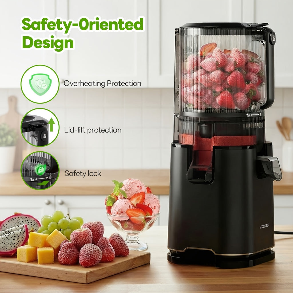 6" Wide Mouth Slow Juicer, 3-in-1 with 3 Interchangeable Filters, for Juice/Sorbet/Nut Milk, Hands-Free & Easy Clean, 3-in-1 with 3 Interchangeable Filters