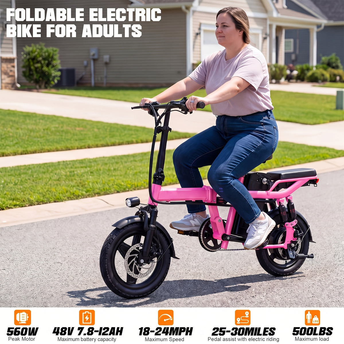 Folding Electric Bike, 560W Motor, 18-24MPH Top Speed, 48V 7.8-12AH Battery, 25-30 Miles Pedal-Assisted Range, 500LBS Max Load Capacity, Ideal for Daily Commuting And Outdoor Trips
