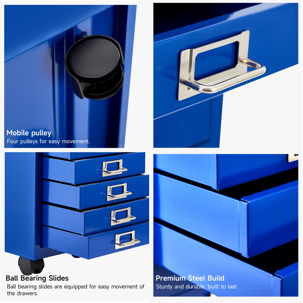 File Cabinet with MINI size Metal File Organizer Document Organizer, 10 Tier with 10 Drawer for Home Office, Office Desk File Blue