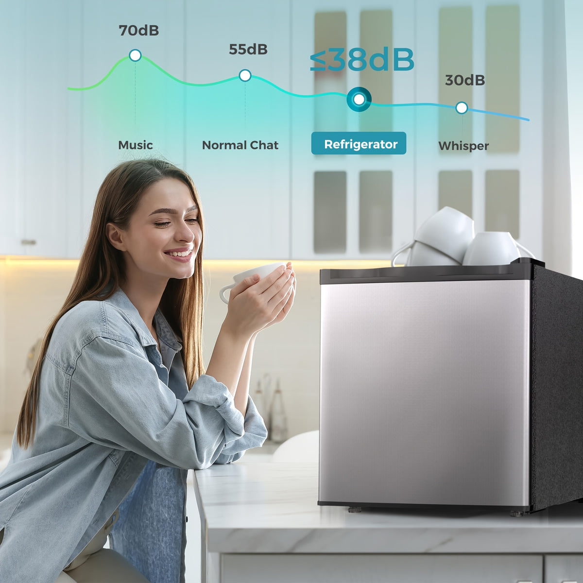 ICYGLEE Compact Refrigerator with Freezer, 1.7 Cu.Ft Mini Fridge, Single Door with Reversible Feature, Thermostat Adjustable, Energy Efficient, Suitable for Bedroom, Office, Dorm, Silvery
