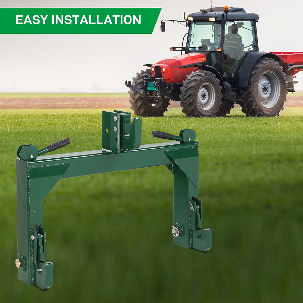3-Pt Quick Hitch Adapter Category 1 & 2 Tractor, 3000 lb Lift, Adjustable Steel Bolt, Green Powder Coated (OEM Replacement)