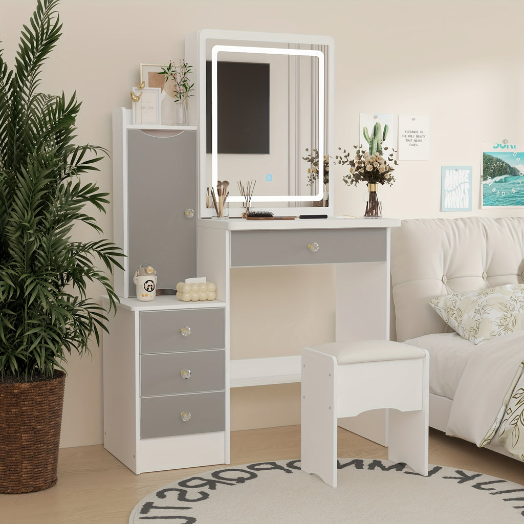 Push-Pull Makeup Table with Light in Bedroom