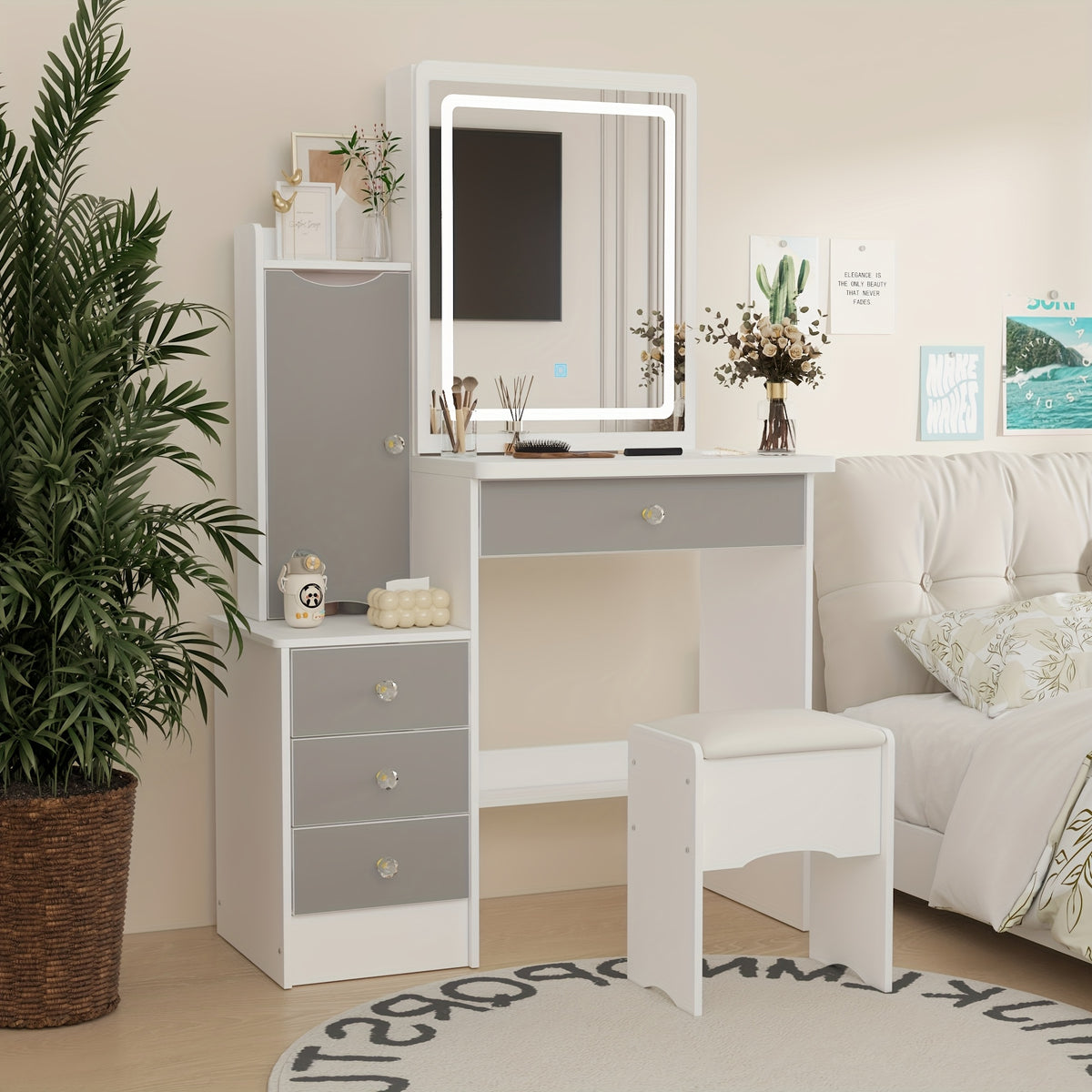 Push-Pull Makeup Table with Light in Bedroom