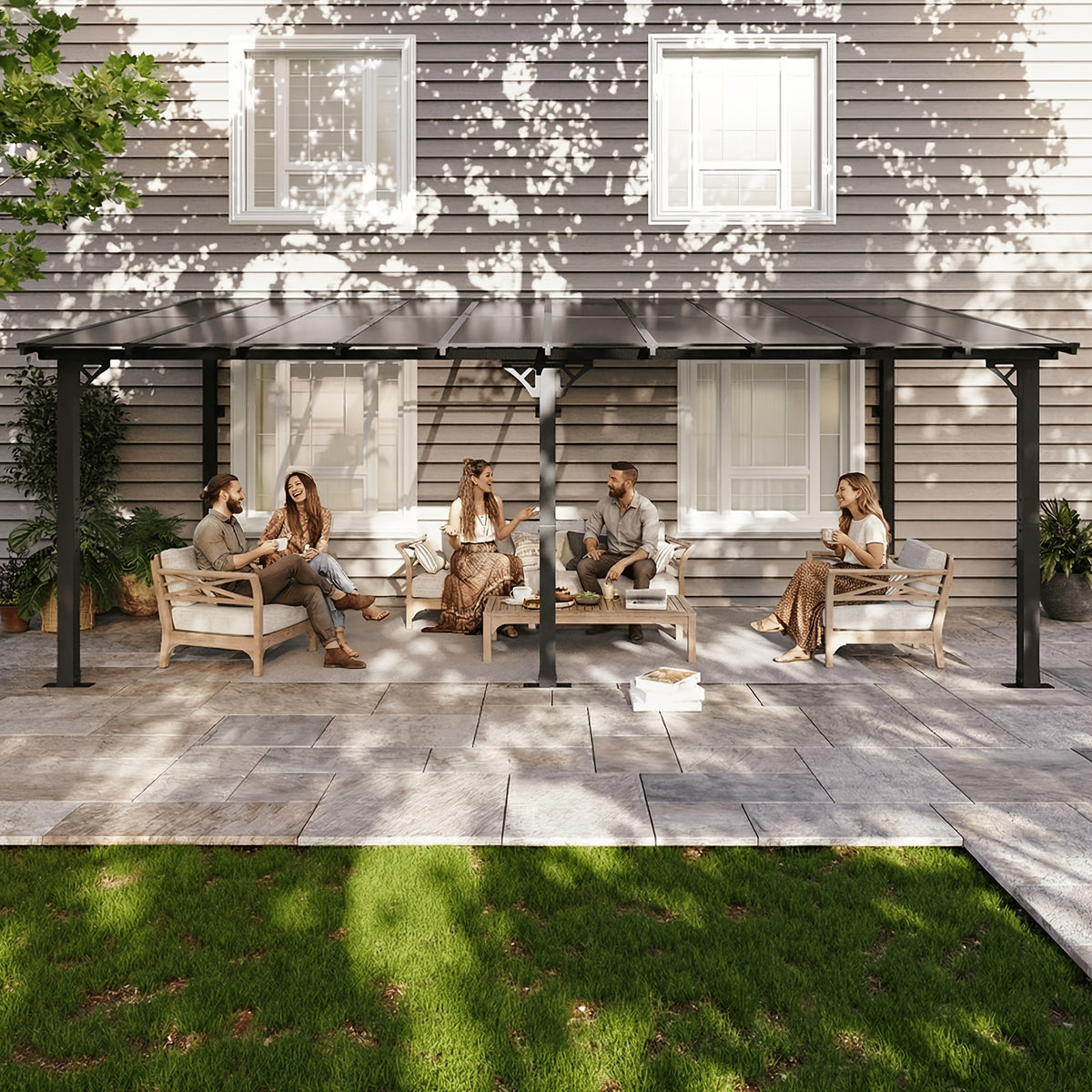 8 X 5FT, 8 X 10FT, 12 X 10FT, 14 X 10FT, 16 X 10FT, 20 X 10FT Outdoor Carport, Sloping Roof Carport, Wall-Mounted Aluminum Carport, Suitable for Outdoor Spaces Such As Porches, Decks, Backyards, Gardens, Etc (Multi-Size Selection)