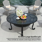 43 Inch Fire Pit with 2 Grills, Outdoor Wood Burning Firepit with Lid, Metal Round Table for Backyard Patio Garden Picnic Camping Bonfire