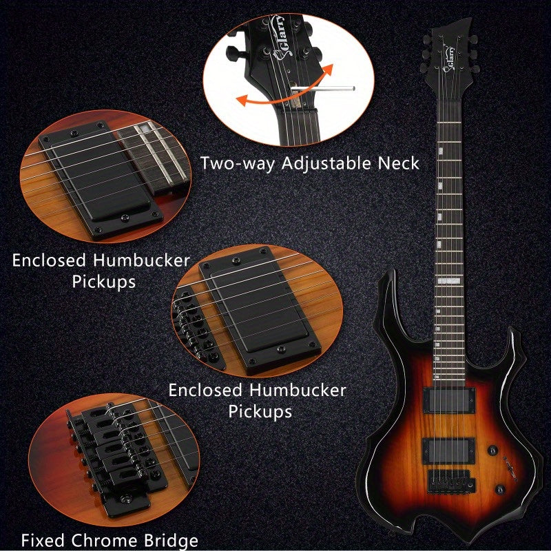 Sunset - Colored Flame Electric Guitar And Amp Set - with Closed Style Humbucker - Humbucker Pickups And Technology Wood Fingerboard