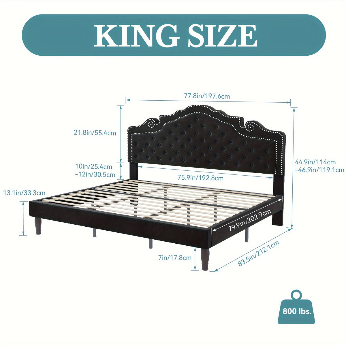 HOOMIC Full/Queen/King Size Bed Frame with Adjustable Velvet Tiara Headboard, Upholstered Diamond Button Tufted Platform Bed, Wooden Slats Support, No Box Spring Needed, Easy Assembly, Black