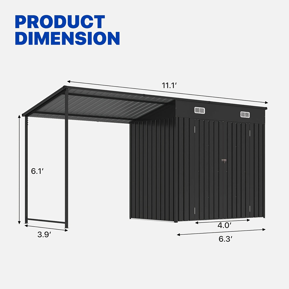 [2-in-1 Outdoor Combo] 6x4/5x3ft Outdoor Storage Shed & Hardtop Gazebo Combo, 2-in-1 Outdoor Combo, Metal Lean to Shed with Open-Sided Pergola, Durable Garden Tool Shed for Patio, Backyard, Deck