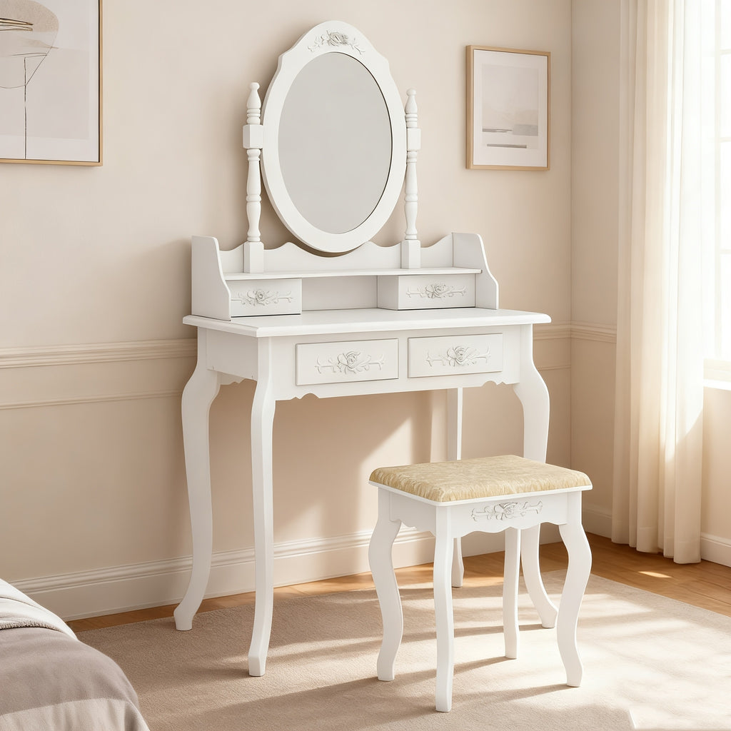 Modern Simple 4 Drawers 360 Degree Rotating Detachable Mirror Dressing Table
