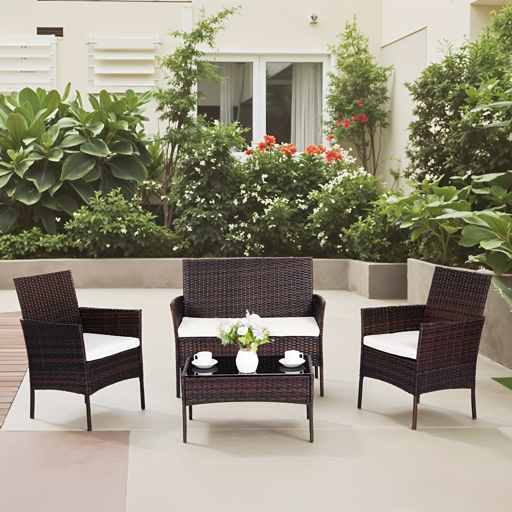 The HARAISEDK Handmade Outdoor Wicker Patio Sofa Set, Combined with A Tempered Glass Coffee Table, Is An All - Weather PE Rattan Furniture Piece That Is Applicable to Courtyards, Patios, Balconies, Backyards, Decks, Bars And Cafes.