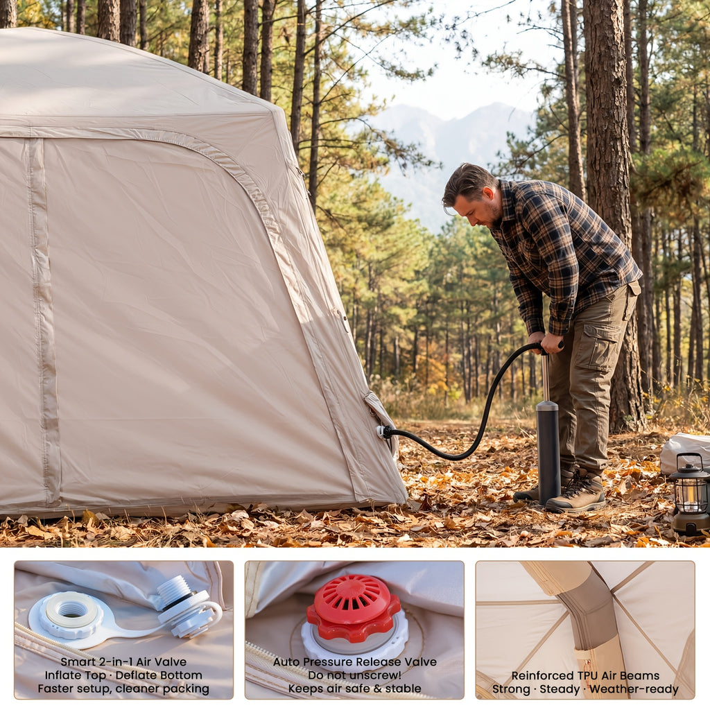 LILYPELLE Inflatable Camping Tent, Easy Setup Air Tent with Hand Pump, 4-Season Glamping Tent for Couples, Groups, And Families