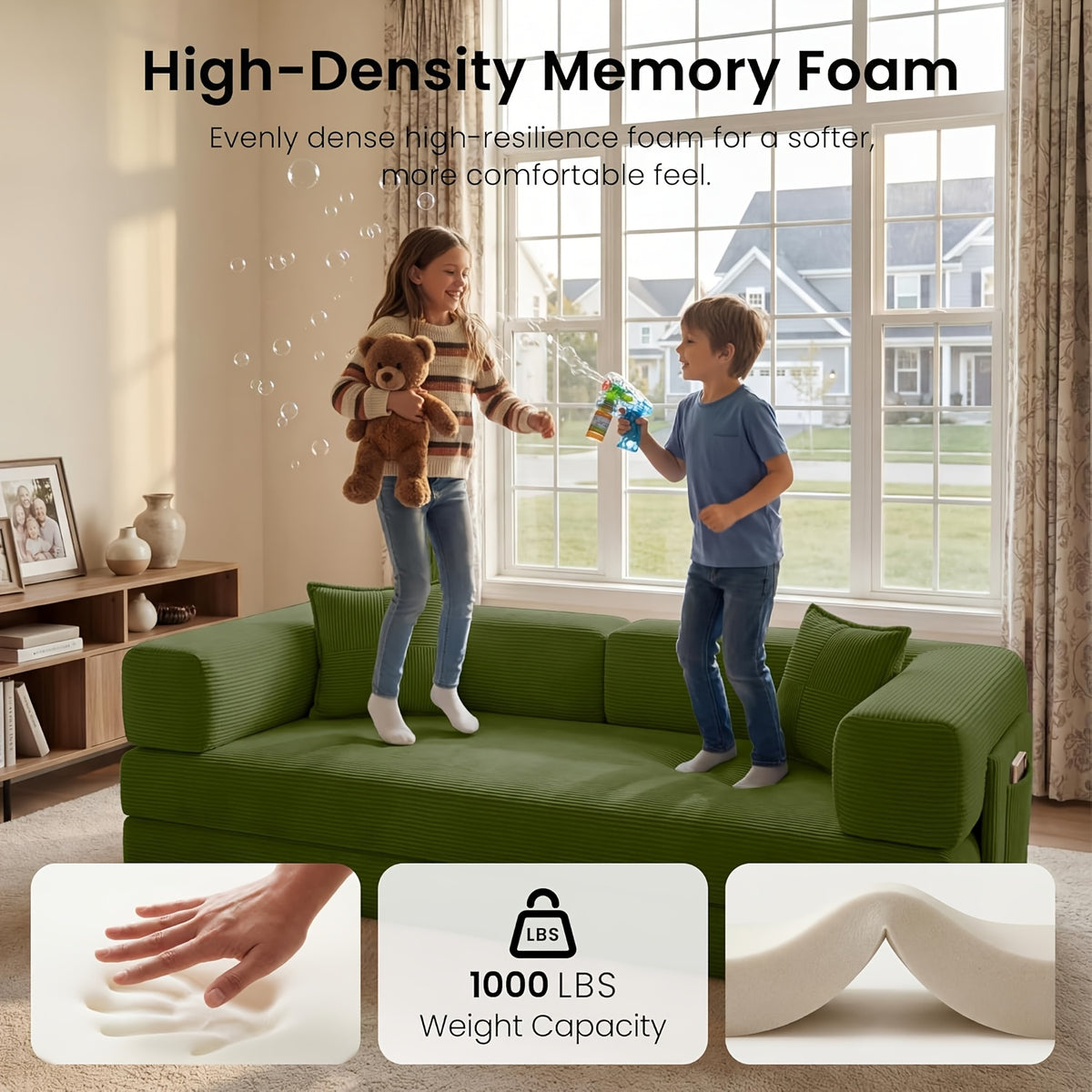 Futon Sets Convertible Floor Sofa Bed With Fixed-Shape Frame, King Size Floor Sleeper 5-in-1 Combination Modular Sofa, Modular Folding Mattress Couch For Living Room Bedroom Playroom