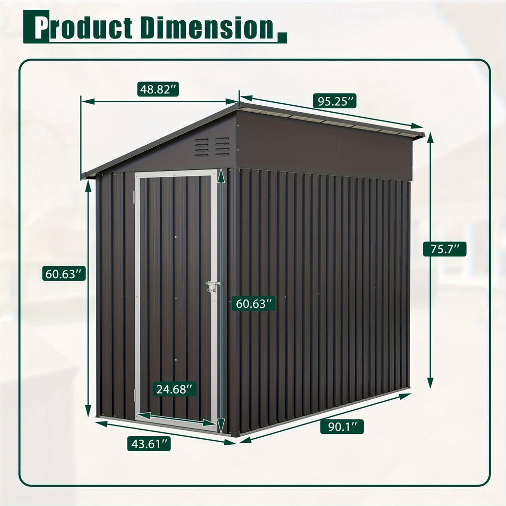 4' X 8' Metal Outdoor Storage Shed, Lean to Storage Shed, Garden Tool Storage House with Lockable Door And 2 Air Vents for Backyard, Patio, Lawn, Black