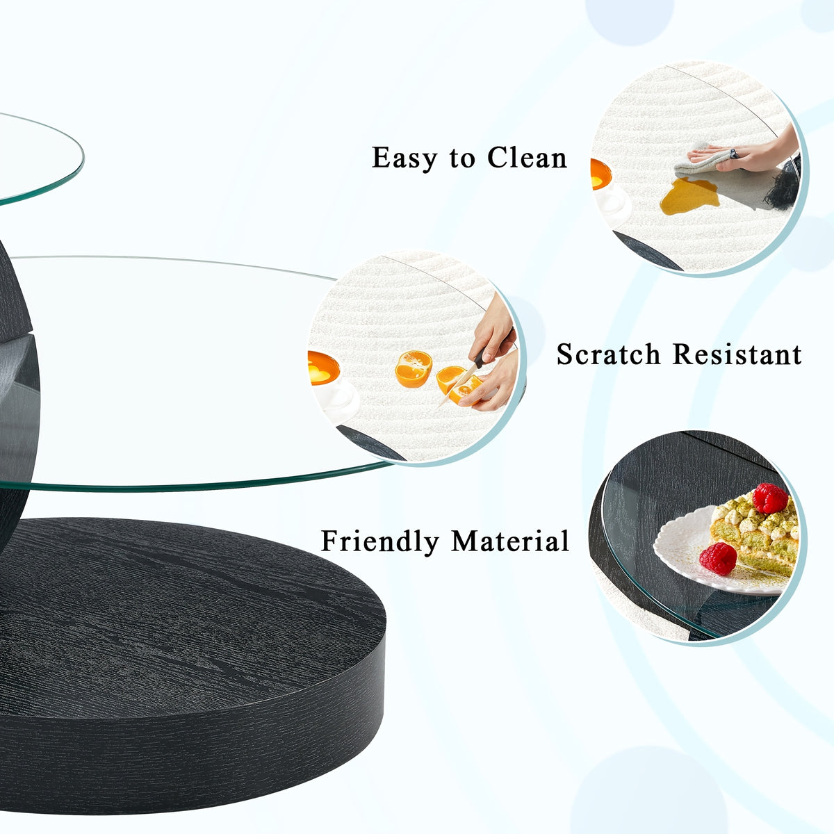 Glass Coffee Table for Small Spaces with Three-Tier Storage and a Clear Tempered Glass Top