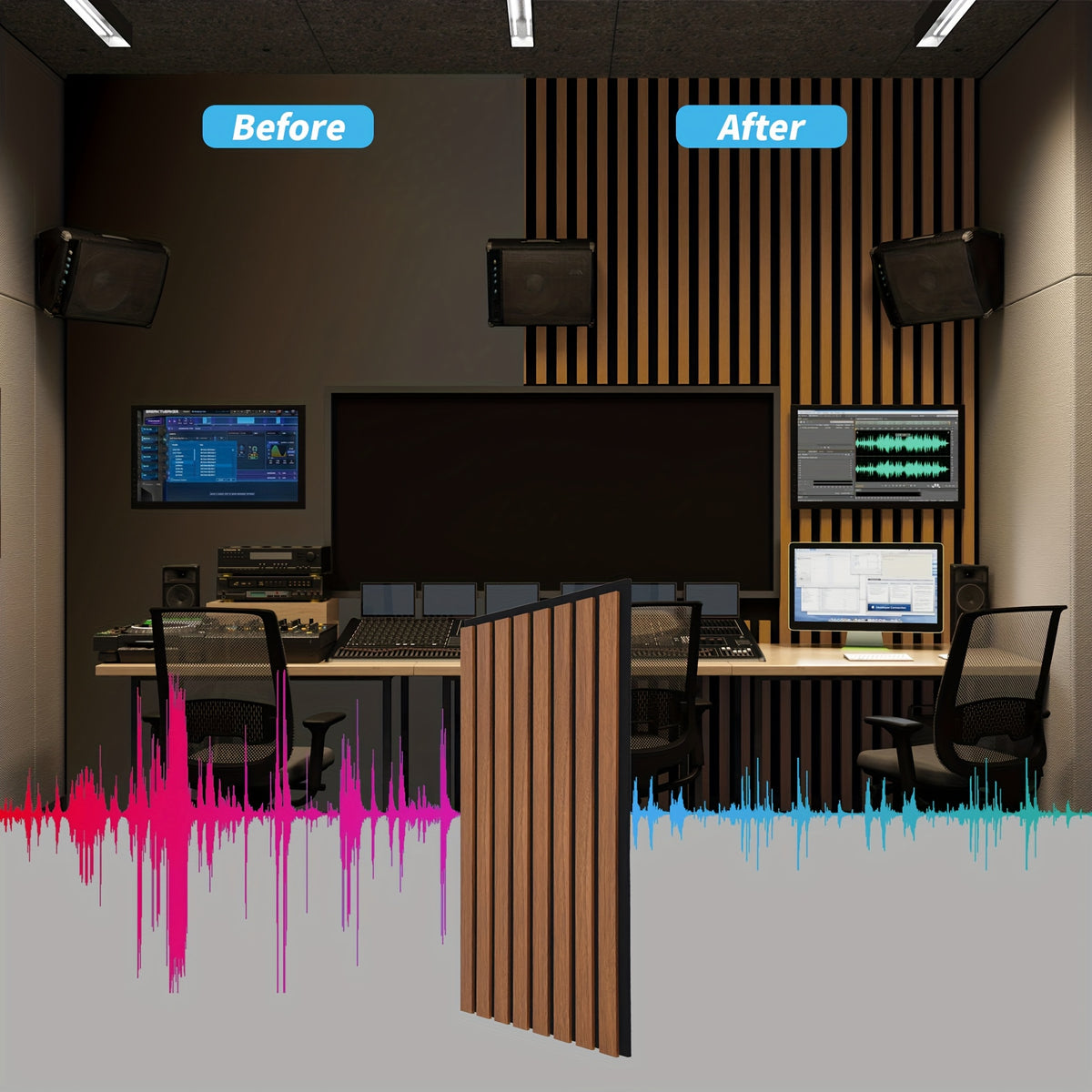 4-Sheet 93" X 12" Textured Wood-Look 3D Wall And Ceiling Tiles Noise Insulating MDF Grille Design, 31 Sq.Ft Coverage with Screws X56