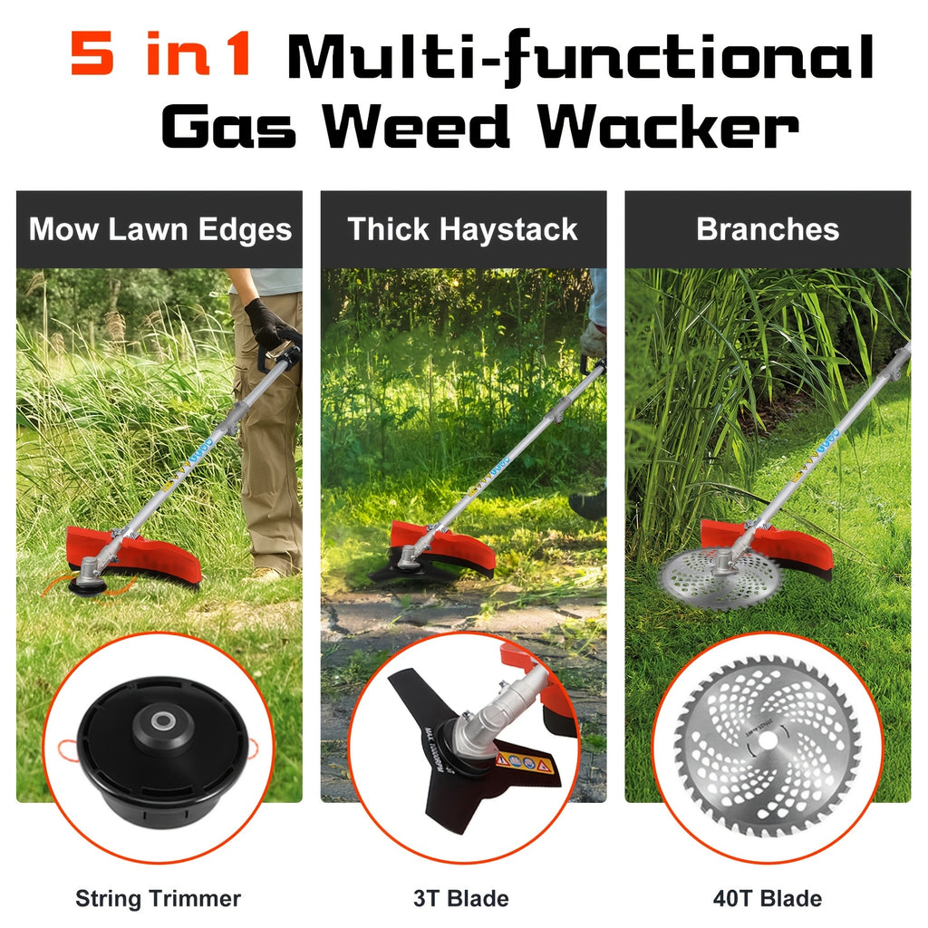 5-in-1 52cc Lawn Mower, Multifunctional Gasoline Lawn Mower, Small Household Irrigation Lawn Mower, Foldable Handheld Lawn Mower/wheel Edge Machine/mini Lawn Mower, Suitable for Lawns