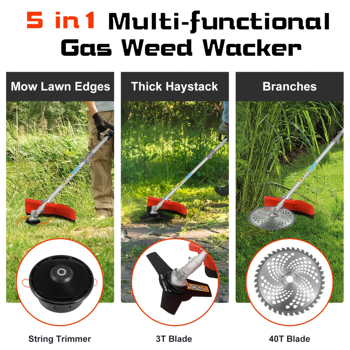 5-in-1 52cc Lawn Mower, Multifunctional Gasoline Lawn Mower, Small Household Irrigation Lawn Mower, Foldable Handheld Lawn Mower/wheel Edge Machine/mini Lawn Mower, Suitable for Lawns