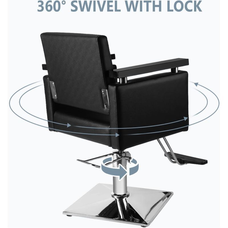 Omysalon Hydraulic Styling Chair for Hair Salon, Modern Hairdressing Barber Chair W/Square Base And Footrest, 360 Degrees Swivel, Beauty Spa Equipment
