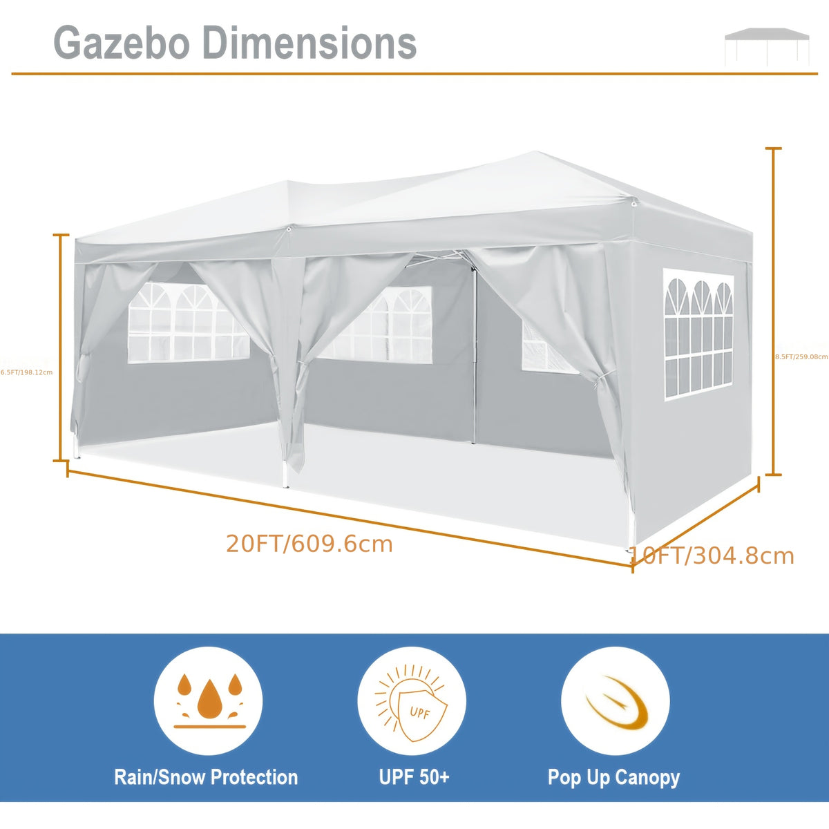 10x20ft Pop Up Canopy with 6 Sidewalls, Setup Canopy Tent with 6 Sandbags, Waterproof Shade 10x20, Outdoor Canopies for Parties Weddings Backyard Waterproof Commercial Instant