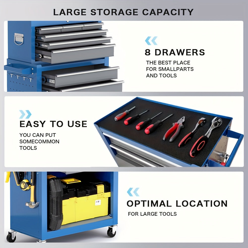4/7/8-Drawer Heavy-Duty Rolling Tool Chest with Lockable Storage And 4-Wheel Mobility - 2-In-1 Tool Cabinet with Top Work Surface, Spacious Lower Storage, Durable Metal Construction for Garage, Workshop, Warehouse Organization - Ideal for