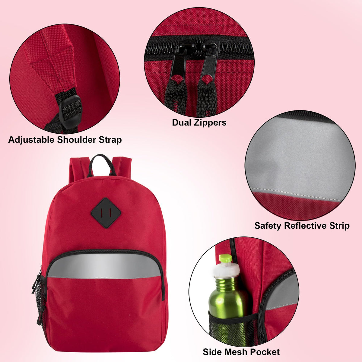 Trailmaker (24 Pack) 17" Backpack – Reflective School Backpack with Padded Straps, Water Bottle Pockets for Kids & Adults, School Travel Camp