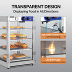 5-Tier Food Warmer Pizza Warmer Countertop, Food Warmer Display Pretzel Warmer with LED Lighting Removable Shelves Glass Door, Pastry Display Case for Buffet Restaurant Cafe, 110V 800W