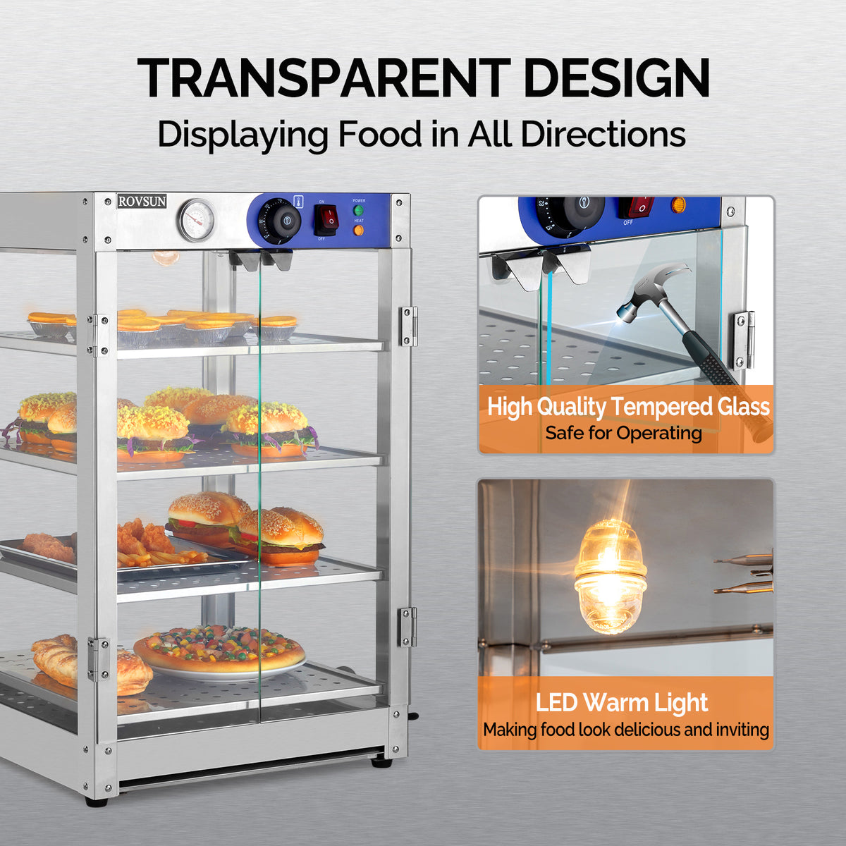 5-Tier Food Warmer Pizza Warmer Countertop, Food Warmer Display Pretzel Warmer with LED Lighting Removable Shelves Glass Door, Pastry Display Case for Buffet Restaurant Cafe, 110V 800W