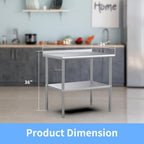 Stainless steel ready-made workbench, commercial heavy-duty workbench and workstation, suitable for metal dining tables in kitchens, restaurants, homes and hotels, with adjustable base frame and waterproof board