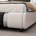 Contemporary Platform Bed Frame Made of Faux Leather, Featuring Iron Metal Accents, an Adjustable Headboard, And Wooden Slats for Support, Eliminating The Need for a Box Spring
