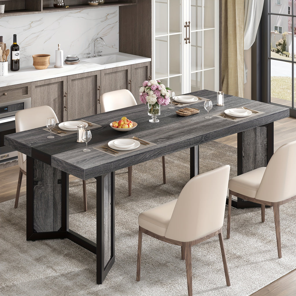 A Spacious Industrial Dining Table Designed for 6 to 8 Individuals, Measuring 71 Inches, Featuring a Robust Metal Frame And a Rustic Brown End, Perfect for Dining Rooms, Kitchens, Or Living Areas