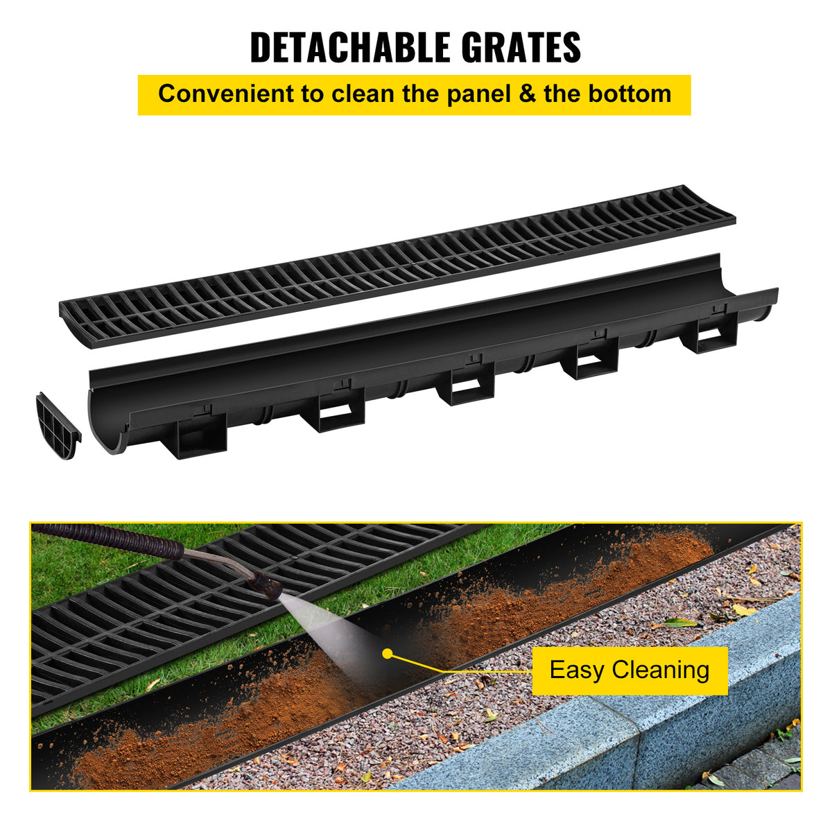 Trench Drain System by VEVOR, 6-Piece Interlocking Channel Drain for Driveways and Garages