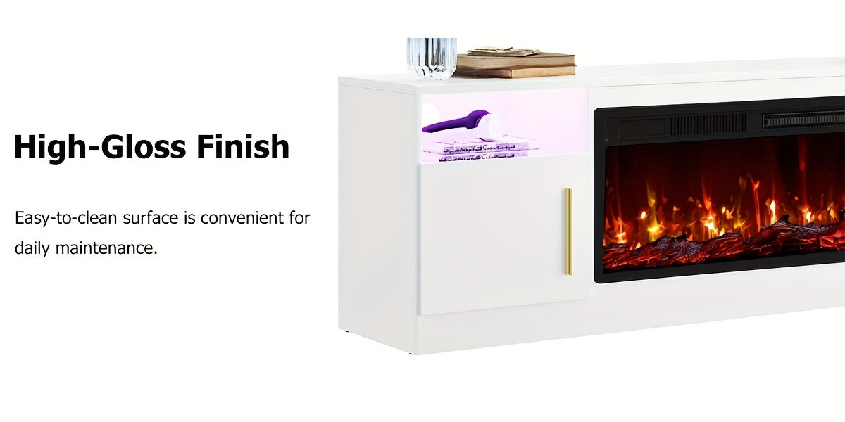 70" Fireplace Tv Stand with 36 Inch Fireplace Up to 80" Tvs, LED Light Entertainment Center And Storage, 70"Modern Wood Media TV Console with Highlight Cabinet for Living Room