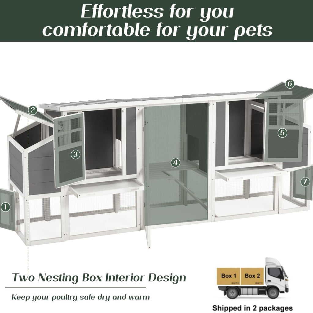 98" Large Chicken Coop For 6-8 Chickens | Wooden Chicken Hutch With Nesting Boxes, Outdoor Hen House Chicken Cage By Yodolla
